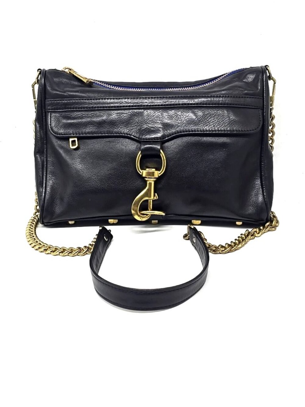 Rebecca Minkoff Black Leather Convertible Crossbody Gold Chain Clutch Bag
